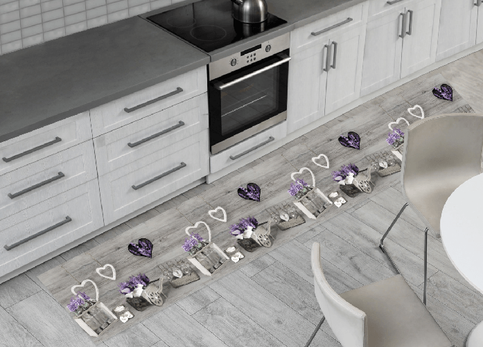 Tappeto Passatoia Cucina Antiscivolo Sottolavello Lavanda Cuor Carretto Grigio