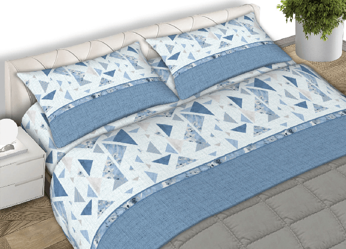 BIANCHERIAWEB Completo Lenzuola Letto 100% Cotone Made Italy Disegno Mosaico CN Colore Azzurro,Misura Piazza e Mezza