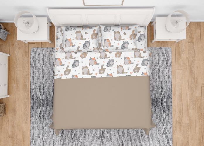 BIANCHERIAWEB Completo Lenzuola Letto In 100% Cotone Made Italy Disegno Gatti 25GI Colore Gatti 25GI,Misura Piazza E Mezza