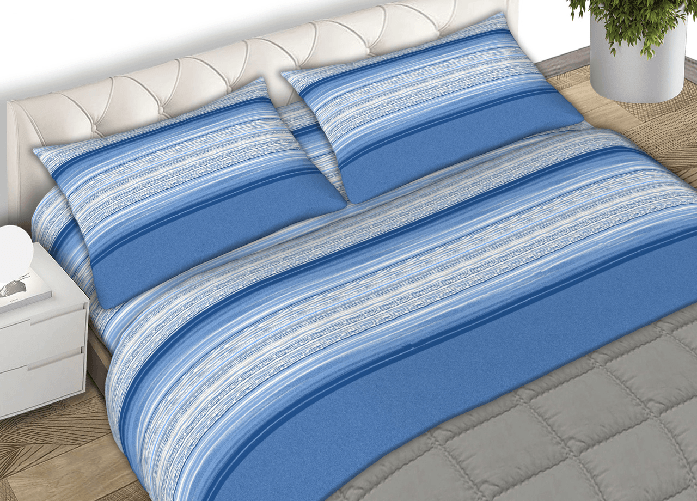 BIANCHERIAWEB Completo Lenzuola 100% Cotone Made Italy Fantasia Line C.N. Colore Azzurro,Misura 1 Piazza e Mezza