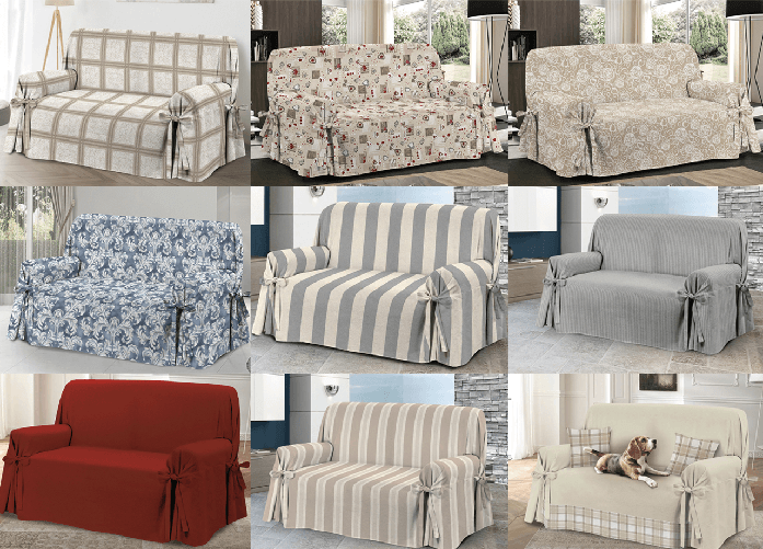 BIANCHERIAWEB Copridivano Fodera Telo Protezione Divano Con Laccetti Fiocco Varie Fantasie Colore Granc Beige,Misura 2 Posti