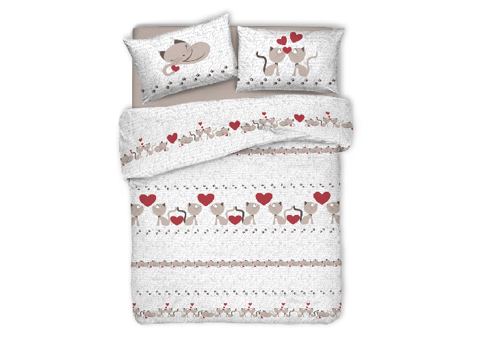BIANCHERIAWEB Copripiumino Sacco Piumone Pensieri Delicati Cotone Disegno Gattini Colore Beige,Misura Matrimoniale