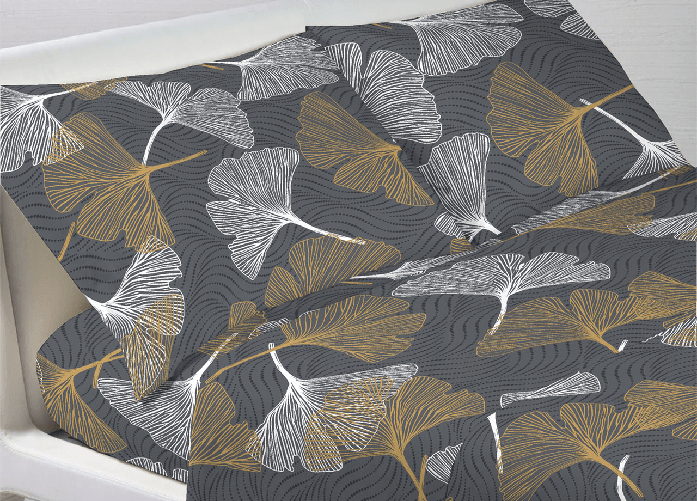 BIANCHERIAWEB Completo Lenzuola Letto Morbida Flanella 100% Cotone Dis. Ginko Colore Giallo,Misura Piazza E Mezza