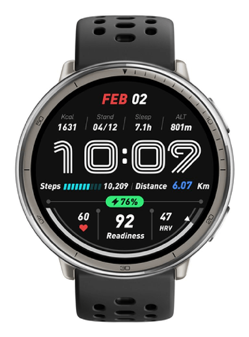 Amazfit smartwatch active 2 round 1.32', 5atm, sensor, black sport silicone