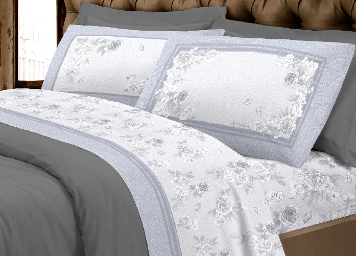 BIANCHERIAWEB Completo Lenzuola Letto Calda Flanella 100% Cotone Disegno Praga Colore Grigio,Misura Matrimoniale