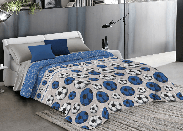 BIANCHERIAWEB Trapunta Piumone Invernale Linea Pensieri Delicati Disegno Calcio Colore Blu,Misura Singolo