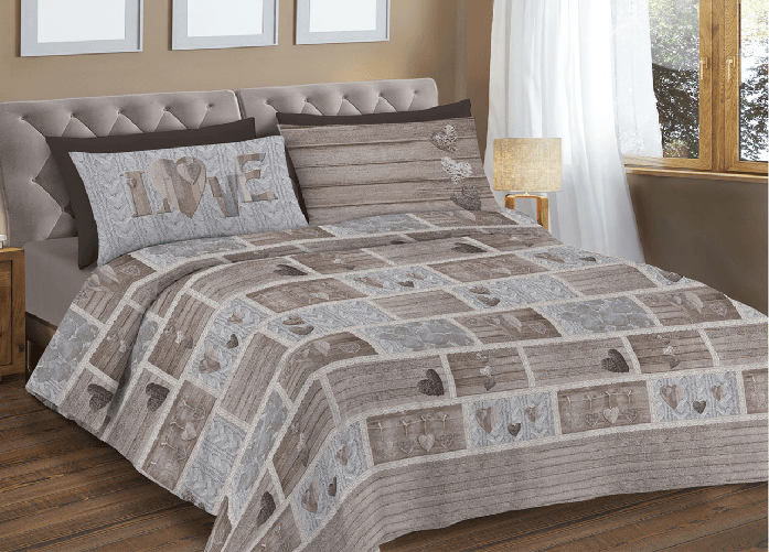 BIANCHERIAWEB Copripiumino Sacco Piumone Pensieri Delicati Cotone Disegno Shabby Love Colore Beige,Misura Matrimoniale