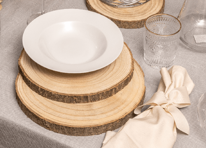 BIANCHERIAWEB Dischetto Legno Rotondo Base Tronco Decorativo Sottopiatto Sottobicchiere Colore Naturale,Misura Diametro 24