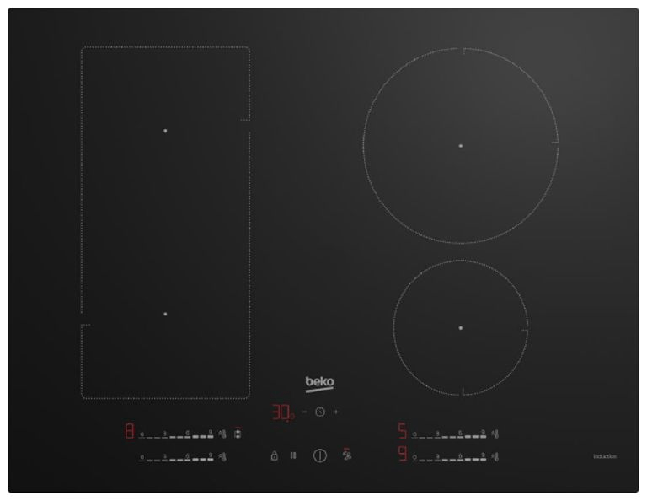 Beko HII74700UF: Piano a Induzione, 4 Zone con 1 Sezione IndyFlex, 70 cm Beko hii74700uf piano cottura nero da incasso 70 cm piano cottura a induzione