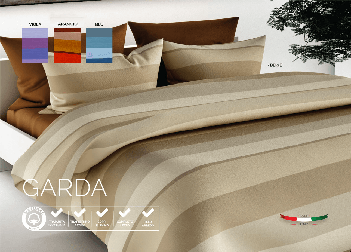 BIANCHERIAWEB Completo Lenzuola In 100% Cotone Disegno Garda Colore Arancio,Misura Matrimoniale