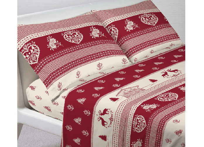 BIANCHERIAWEB Completo Lenzuola Letto In 100% Cotone Stile Montagna Chalet Disegno Tirolo Colore Tirolo,Misura 1 Piazza e Mezza