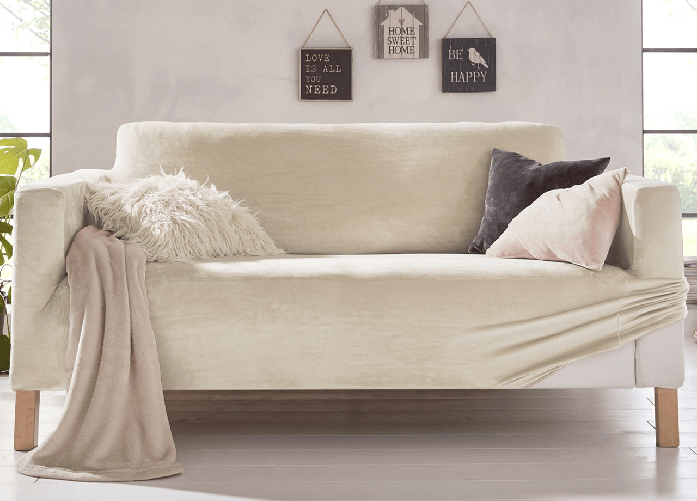 BIANCHERIAWEB Copridivano Elasticizzato Effetto Velluto Modello Morbidissimo Colore Panna Colore Panna,Misura 2 Posti