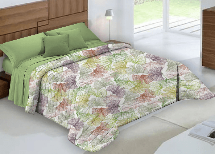 BIANCHERIAWEB Quilt Trapuntino Piumino Estivo 100gr/mq Microfibra Diadema Ginko Colore Verde D6,Misura Matrimoniale