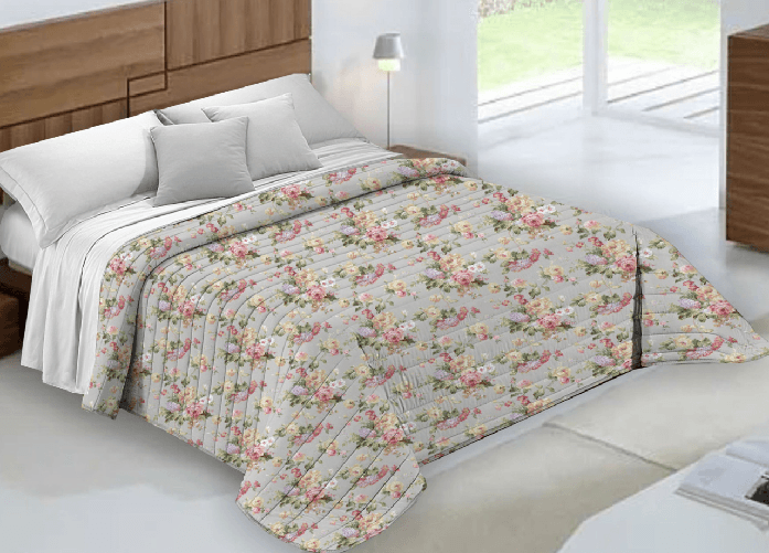 BIANCHERIAWEB Quilt Trapuntino Piumino Estivo 100gr/mq Microfibra Diadema Roselline Colore Grigio D12,Misura Matrimoniale