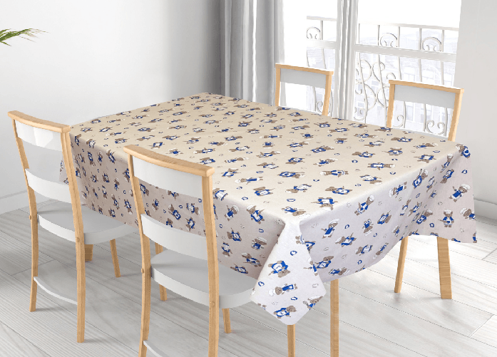 BIANCHERIAWEB Tovaglia Per Salotto Cucina Tavolo 100% Cotone Made In Italy Orsetto Chef Colore Blu,Misura 140x180