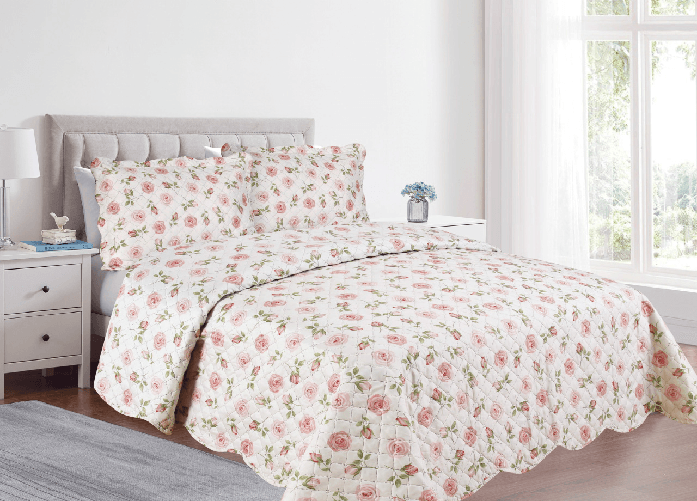 BIANCHERIAWEB Copriletto Trapuntato Quilt Estivo Piumino 100gr/mq Disegno Pinsonic Boccioli Colore Boccioli,Misura Matrimoniale