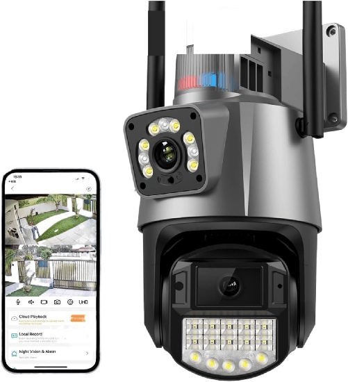 MF artSHOP Telecamera di Sicurezza Esterna WiFi, PTZ 4K 8MP, Doppia Lente con Audio Bidirezionale