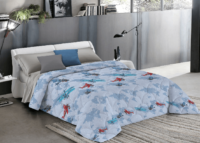 Trapuntino Piumino Estivo Linea Pensieri Delicati Disegno Aerei Colore Azzurro