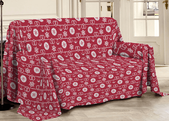 BIANCHERIAWEB Telo Arredo Multiuso Linea Pensieri Delicati In Cotone Marino Timone Rosso Colore Rosso,Misura Matrimoniale