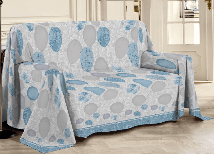BIANCHERIAWEB Telo Arredo Multiuso Linea Pensieri Delicati In Cotone Disegno Palloncini Colore Azzurro,Misura Matrimoniale