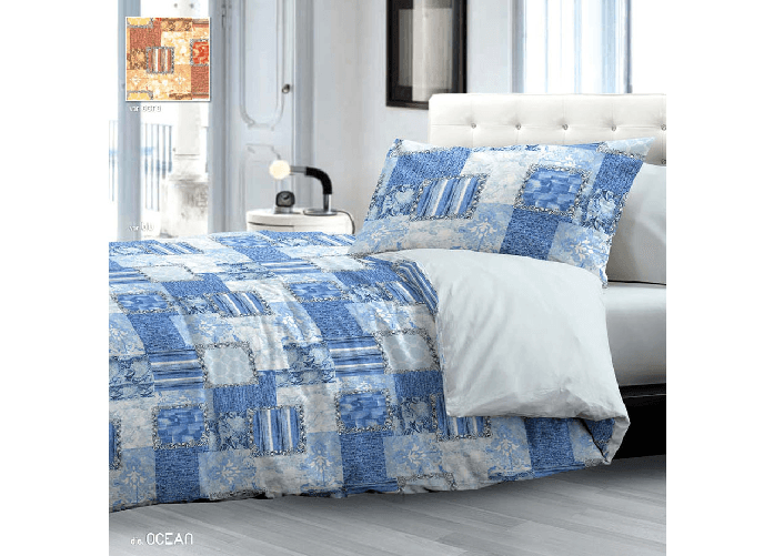 BIANCHERIAWEB Completo Lenzuola In 100% Cotone Disegno Ocean Modello OB Colore Blu,Misura 1 Piazza e Mezza