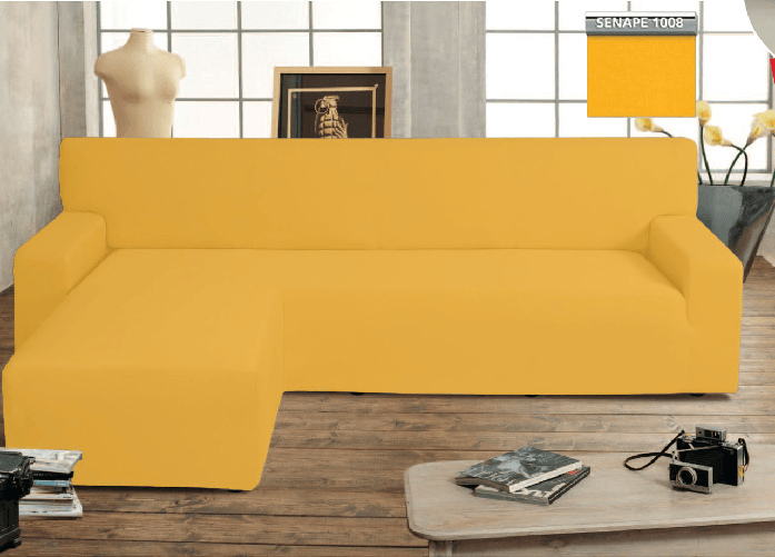 Copridivano Genius Con Penisola Chaise Longue Modello Swing Colore Senape