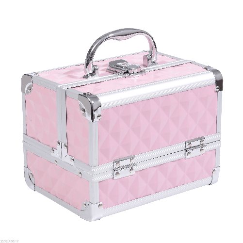 HOMCOM Valigetta Porta Trucchi con Profili in Alluminio, Maniglia e Vassoio Cantilever, 20x15x15cm, Rosa