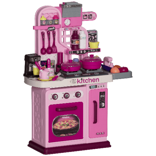 AIYAPLAY Cucina Giocattolo per Bambini da 33 Pezzi con Luci, Suoni e Rubinetto, in PP e ABS, 53x22x69 cm