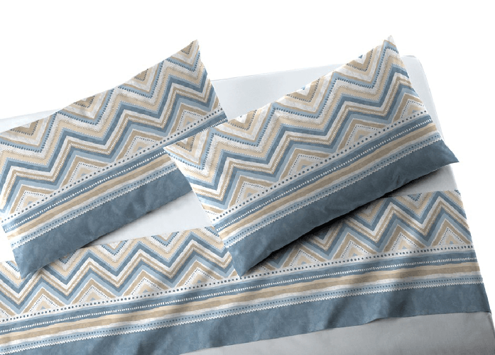 BIANCHERIAWEB Completo Lenzuola In Flanella Disegno 506 Zig Zag Var. 1 Blu Modello OB Colore Var.1,Misura Matrimoniale