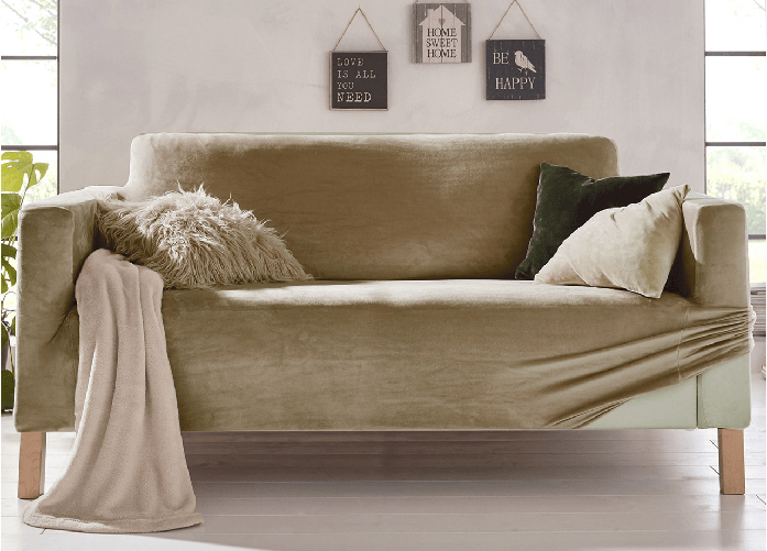 BIANCHERIAWEB Copridivano Elasticizzato Effetto Velluto Modello Morbidissimo Colore Beige Colore Beige,Misura 2 Posti