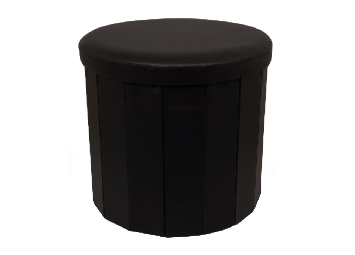 BIANCHERIAWEB Pouf Salotto Contenitore Ecopelle Rotondo Pieghevole Tinta Unita Vari Colori Colore Nero,Misura Pouf