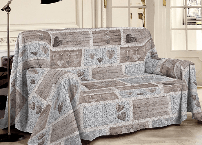 BIANCHERIAWEB Telo Arredo Multiuso Linea Pensieri Delicati In 100% Cotone Disegno Shabby Love Colore Beige,Misura Matrimoniale