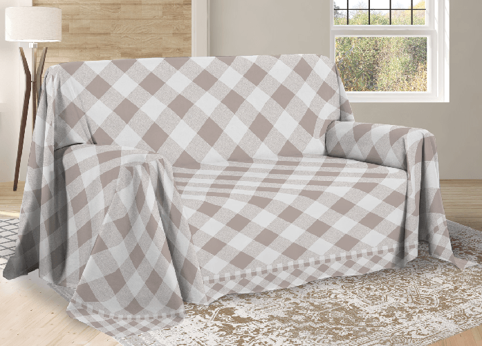 BIANCHERIAWEB Telo Arredo Multiuso Linea Pensieri Delicati In Cotone Disegno Lovely Check Colore Beige,Misura Matrimoniale