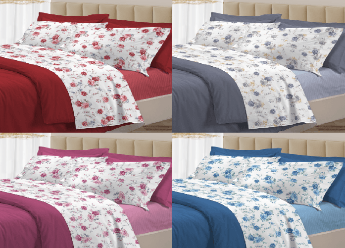 BIANCHERIAWEB Completo Lenzuola Letto 100% Cotone Made Italy 3027 Disegno Sanderson Colore Azzurro,Misura Piazza E Mezza