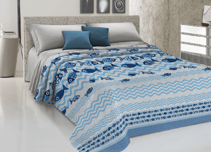 Copriletto Piquet Primavera Estate 100% Cotone Disegno Pesciolini