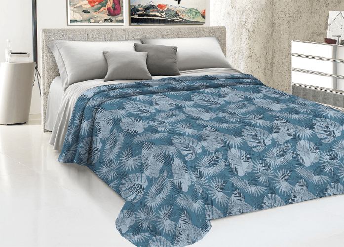 Copriletto Piquet Primavera Estate 100% Cotone Disegno Tropical Felce