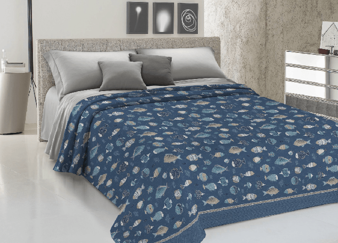 Copriletto Piquet Primavera Estate 100% Cotone Disegno Oceano