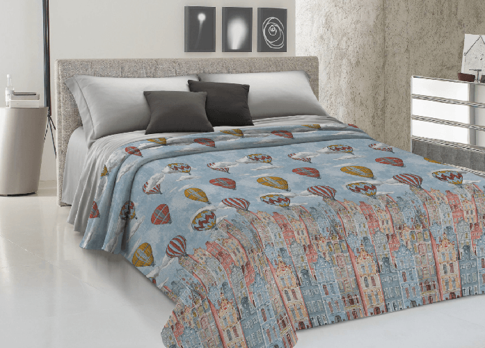 BIANCHERIAWEB Copriletto Piquet Primavera Estate 100% Cotone Disegno Volare Colore Arancio,Misura Piazza e Mezza