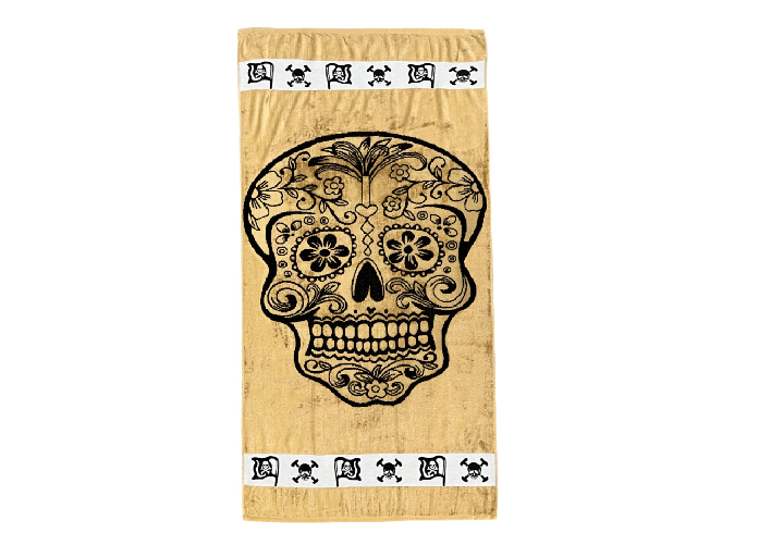 BIANCHERIAWEB Telo Mare Jacquard Spugna Asciugamano Spiaggia Disegno New Gold Skull Colore Oro,Misura Telo Mare