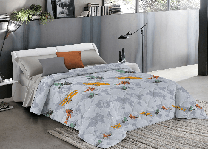 Trapuntino Piumino Estivo Linea Pensieri Delicati Disegno Aerei Colore Grigio