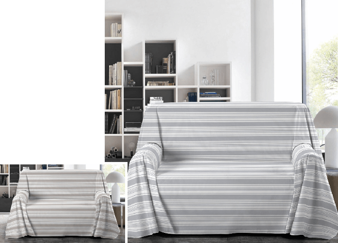 BIANCHERIAWEB Telo Arredo Granfoulard Copritutto Salvadivano 100% Cotone Disegno Riga Colore Beige,Misura Matrimoniale