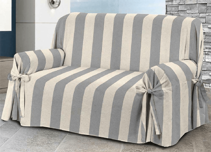 Copridivano Fodera Telo Protezione Divano Con Laccetti Fiocco Riga Larga Grigio