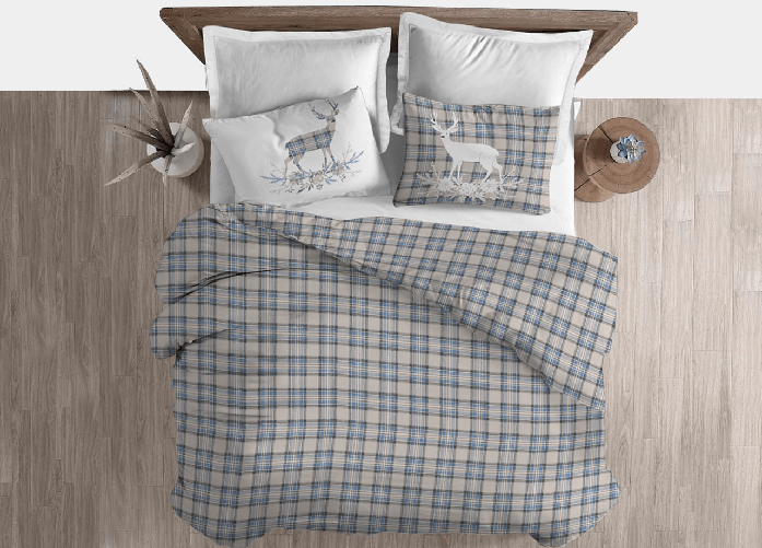 BIANCHERIAWEB Copripiumino Sacco Piumone Cotone Flanella Pensieri Delicati Dis. Tartan Cervo Colore Azzurro,Misura Matrimoniale