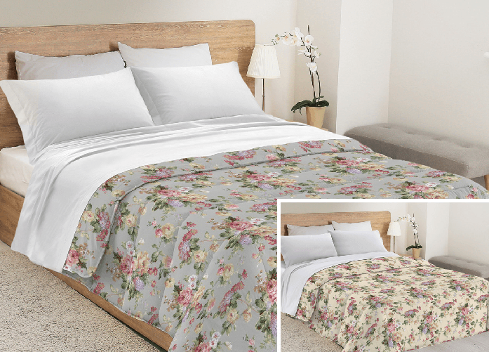 BIANCHERIAWEB Trapunta Piumone Letto Invernale Imbottita 300gr Microfibra Diadema Roselline Colore Grigio,Misura Piazza E Mezza