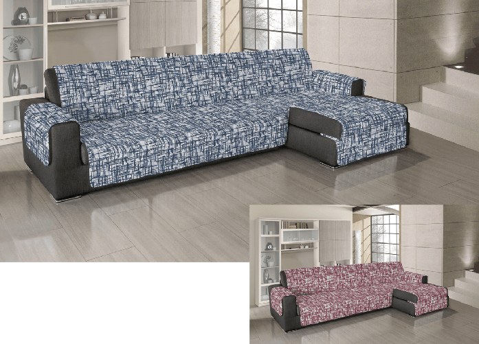 BIANCHERIAWEB Copridivano Trapuntato Antimacchia Per Divani Con Penisola Dis. Reticolo Colore Blu,Misura 240-245 cm