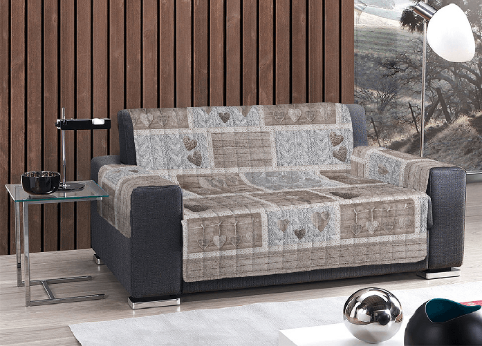 BIANCHERIAWEB Copridivano Trapuntato Disegno Shabby Love Colore Beige,Misura 2 Posti