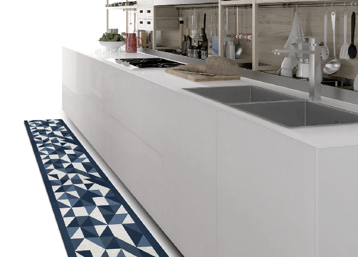 Tappeto Passatoia Cucina Antiscivolo Tessuto Jacquard Disegno Origami Blu