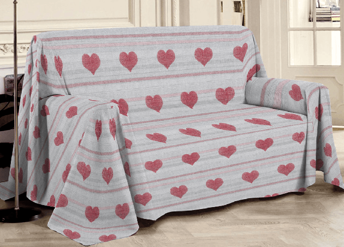 BIANCHERIAWEB Telo Arredo Multiuso Linea Pensieri Delicati In 100% Cotone Dis Cuori 6979 Colore Rosso,Misura Matrimoniale