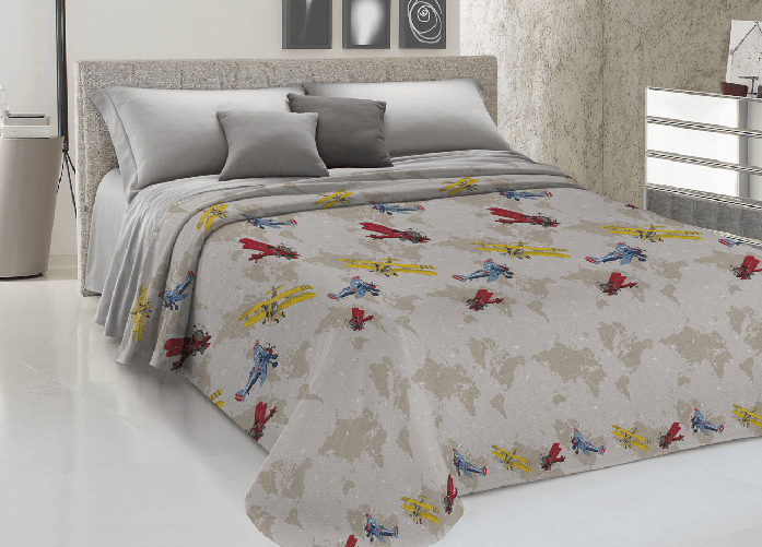 Copriletto Piquet Primavera Estate 100% Cotone Disegno Aerei