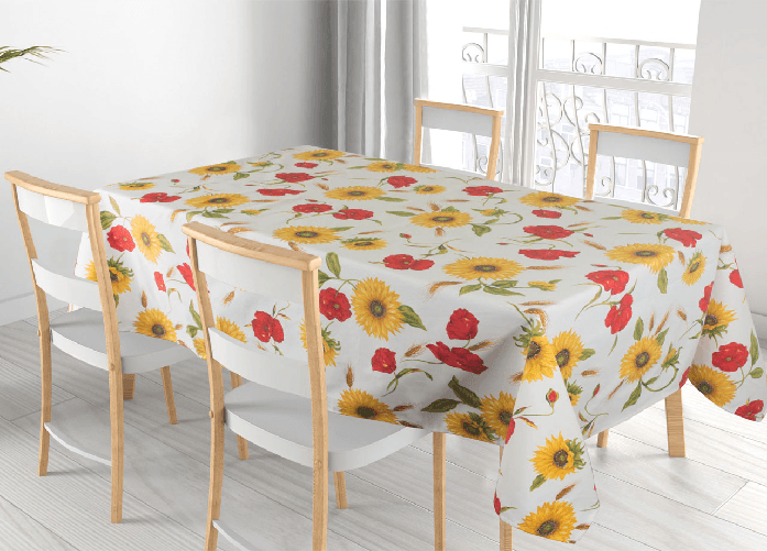 Tovaglia Cucina Copritavolo In 100% Cotone Made Italy Disegno Girasoli RP